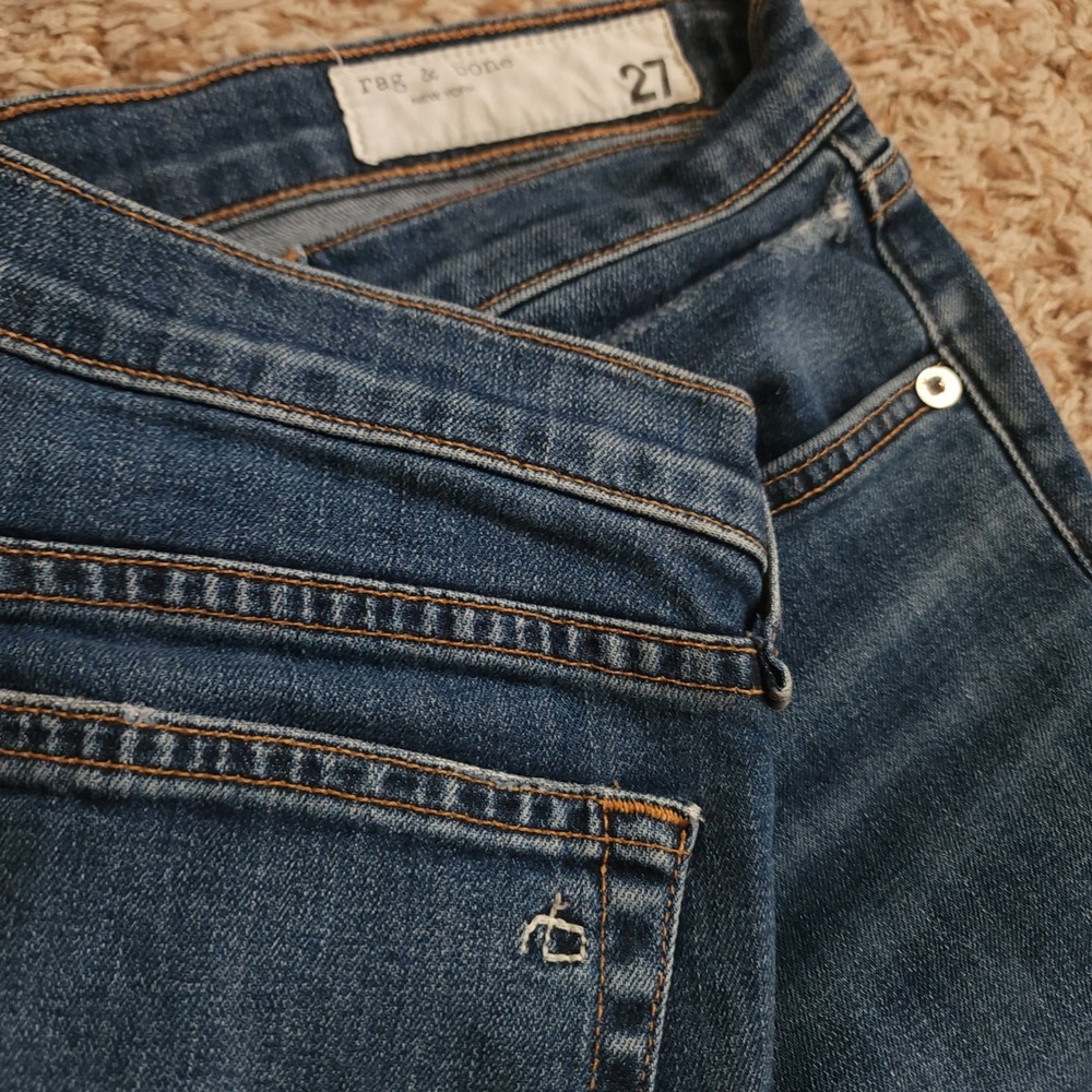 Rag & Bone Slim Boyfriend Jeans Womens 27 Blue Ripped Raw Hem W2592K510DIA